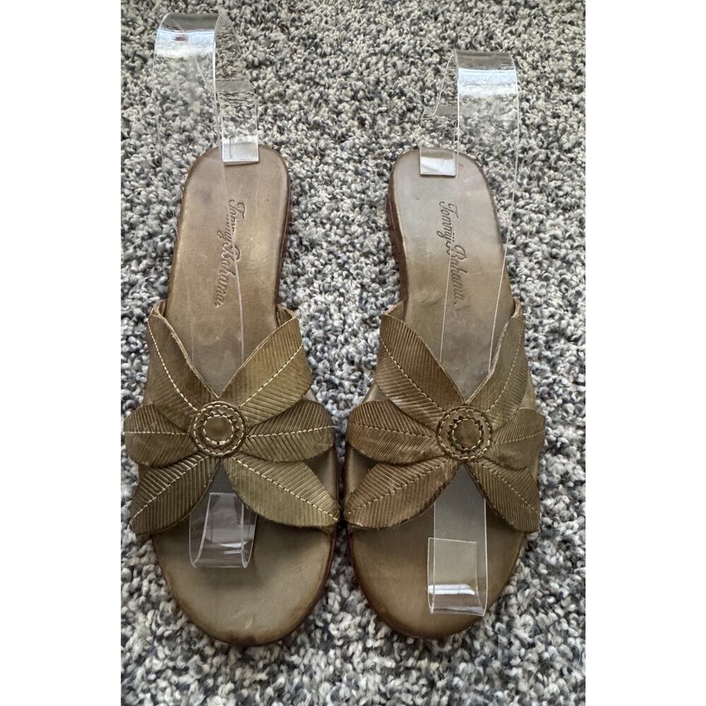 Tommy Bahama Big Leaf Leather Flat Sandals Women’s 6 Green Resort Vacation